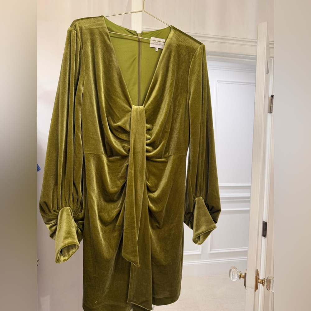 ONE33 Social Olive Green Velvet Tie-Front Mini Dress Size 12